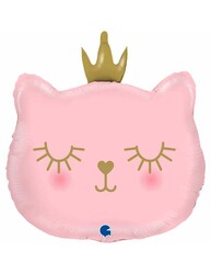 Parti Dünyası - Taçlı Prenses Kedi Pembe Folyo Balon 50 cm 