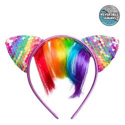 Parti Dünyası - Renkli Saçlı Payetli Kulaklı Şık Unicorn Taç