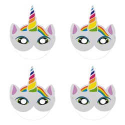  Parti Dünyası - Unicorn Partisi Şekilli Maske 4 Adet 16,5x17 cm
