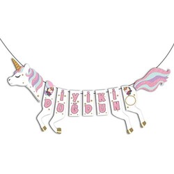Parti Dünyası - Unicorn Partisi Şekilli İyi Ki Doğdun Flama 40 x 120 cm