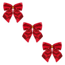 Yılbaşı Çam Ağacı Süsü Payetli Kırmızı Fiyonk Kurdele 6 Adet 11 cm - 3