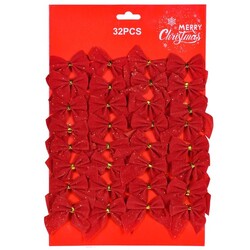 Parti Dünyası - Yılbaşı Çam Ağacı Süsü Kadife Kırmızı Fiyonk Kurdele 32 Adet 5 cm