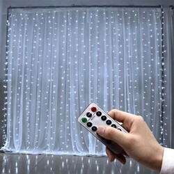 Parti Dünyası - Yılbaşı Beyaz Led Işık Akan Perde 2x 3 metre Kumandalı